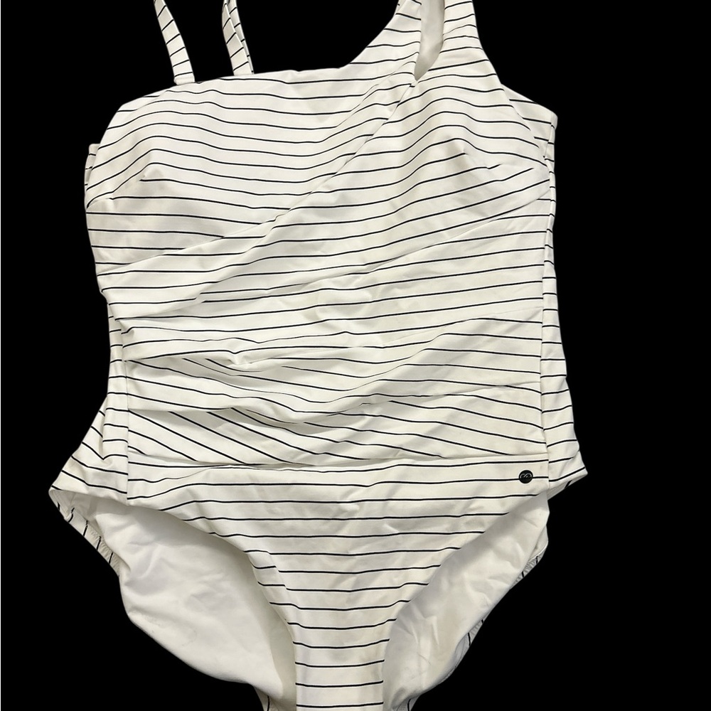 CALIA One Shoulder Underwire One Piece Swimsuit White Black Stripe Size 22 XXL